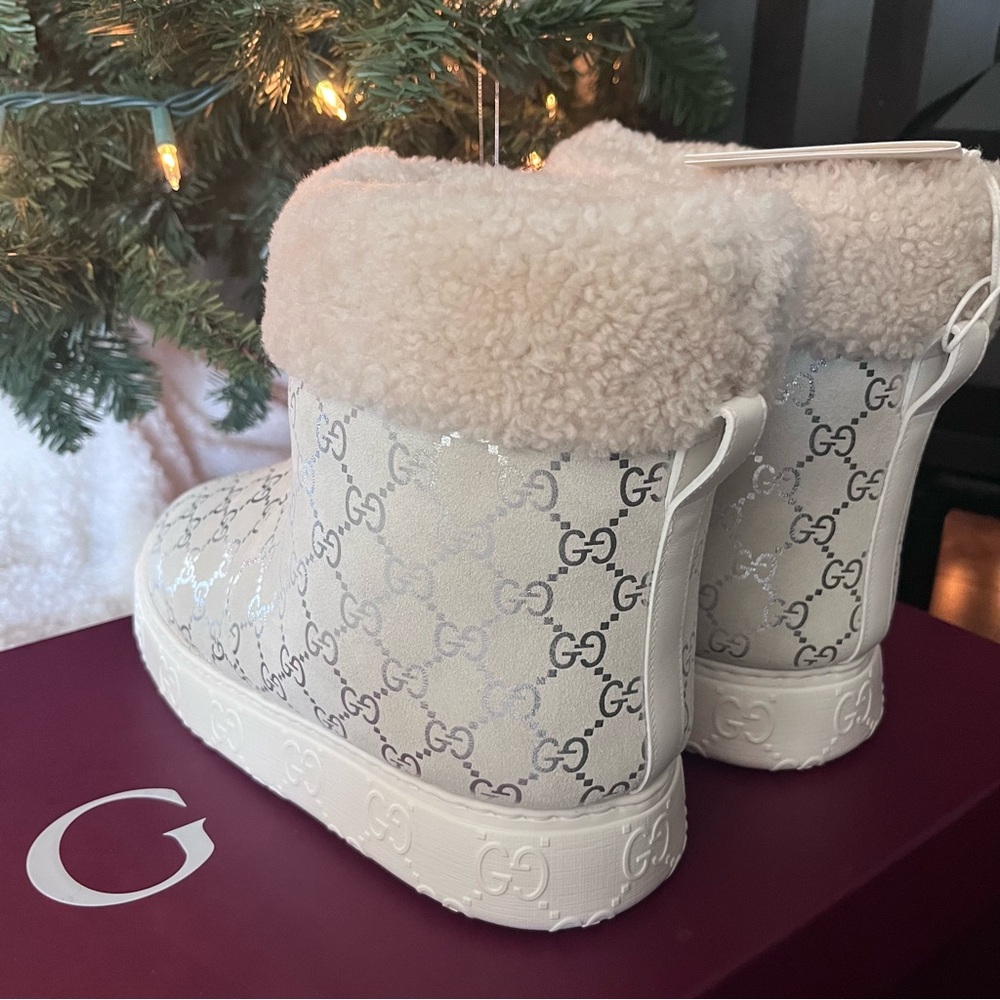 NEW Gucci Off White Silver Women’s Winter Boots Merino Wool Lining - 39 (US 9) - Picture 7 of 16